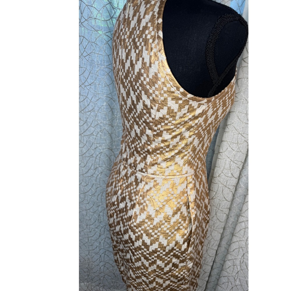 Rachel Roy Metallic Jacquard Fit & Flare Mini Dress – Gold Bronze Geometric –S - Picture 8 of 14